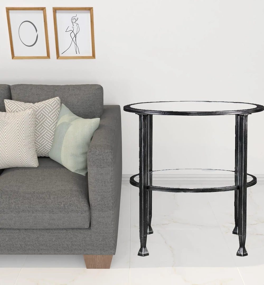 24" Black Glass And Iron Round End Table - Homeroots - Flyclothing LLC