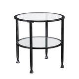 24" Black Glass And Iron Round End Table - Homeroots