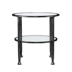 24" Black Glass And Iron Round End Table
