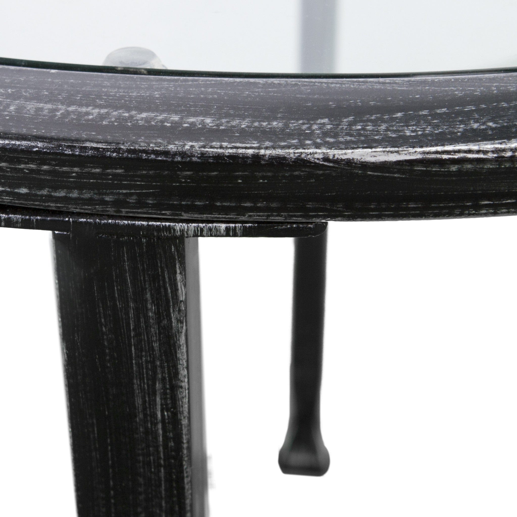 24" Black Glass And Iron Round End Table - Homeroots