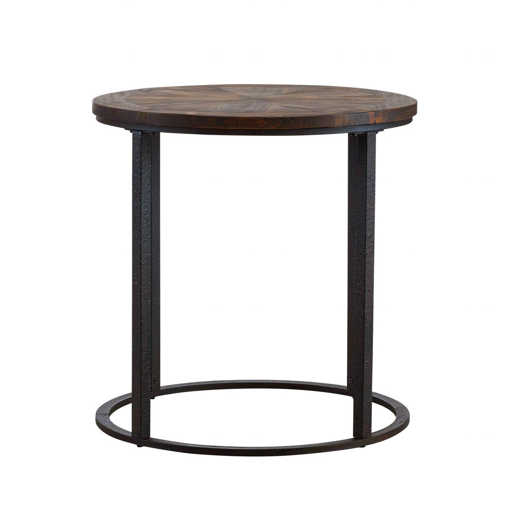 24" Natural Wood Solid Wood And Iron Round End Table - Homeroots