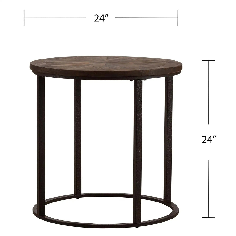 24" Natural Wood Solid Wood And Iron Round End Table - Homeroots