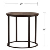 24" Natural Wood Solid Wood And Iron Round End Table - Homeroots