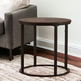24" Natural Wood Solid Wood And Iron Round End Table - Homeroots - Flyclothing LLC