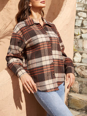 Plaid Button Up Long Sleeve Jacket - Trendsi