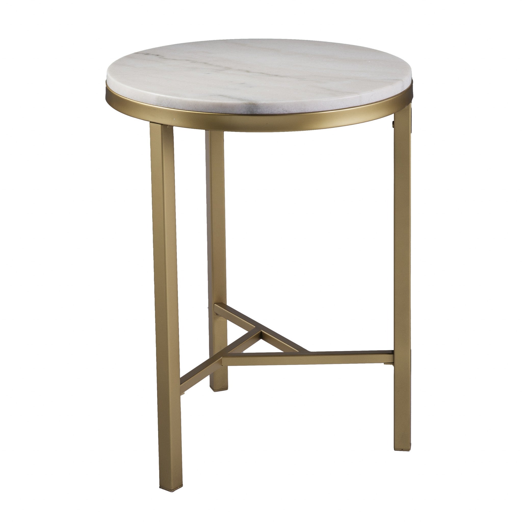 24" Champagne Genuine Marble Look And Iron Rectangular End Table