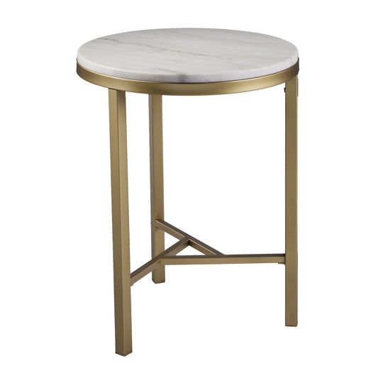 24" Champagne Genuine Marble Look And Iron Rectangular End Table