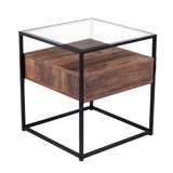 22" Black Glass And Iron Square End Table With Drawer With Shelf - Homeroots - Flyclothing LLC