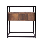 22" Black Glass And Iron Square End Table With Drawer With Shelf - Homeroots