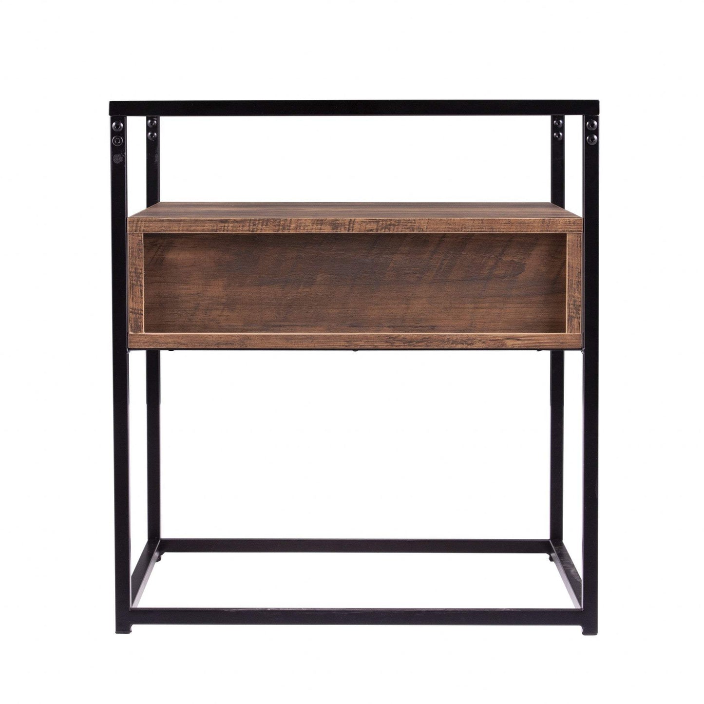 22" Black Glass And Iron Square End Table With Drawer With Shelf - Homeroots - Flyclothing LLC