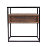 22" Black Glass And Iron Square End Table With Drawer With Shelf - Homeroots