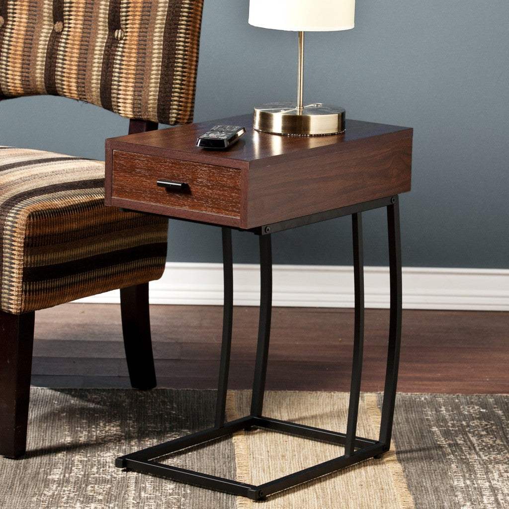 23" Brown Manufactured Wood And Iron Rectangular End Table With Drawer - Homeroots - Flyclothing LLC