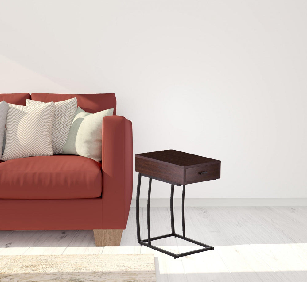 23" Brown Manufactured Wood And Iron Rectangular End Table With Drawer - Homeroots