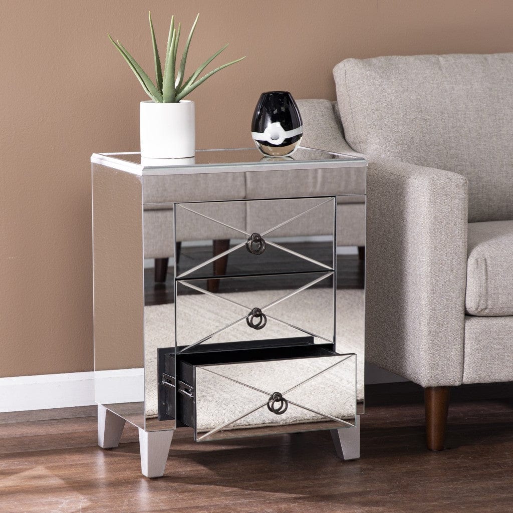 26" Silver End Table With Three Drawers - Homeroots - Flyclothing LLC