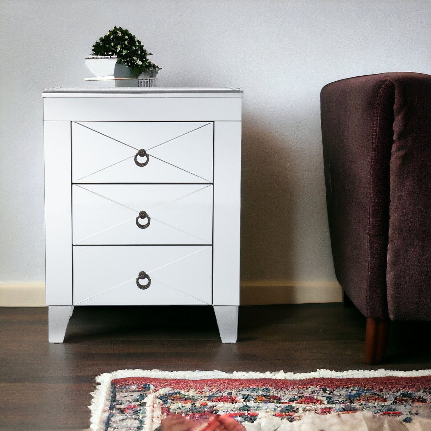 26" Silver End Table With Three Drawers - Homeroots - Flyclothing LLC