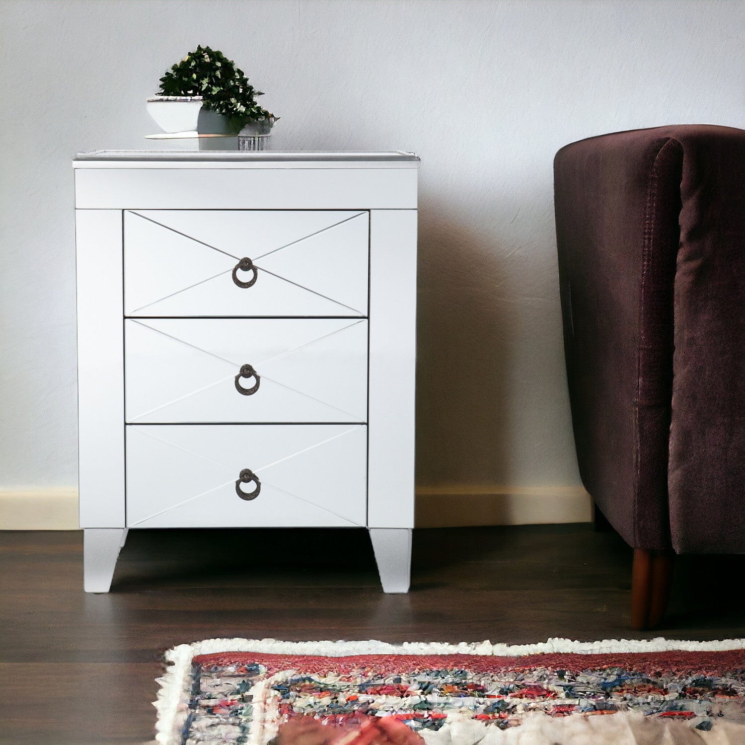 26" Silver End Table With Three Drawers - Homeroots - Flyclothing LLC