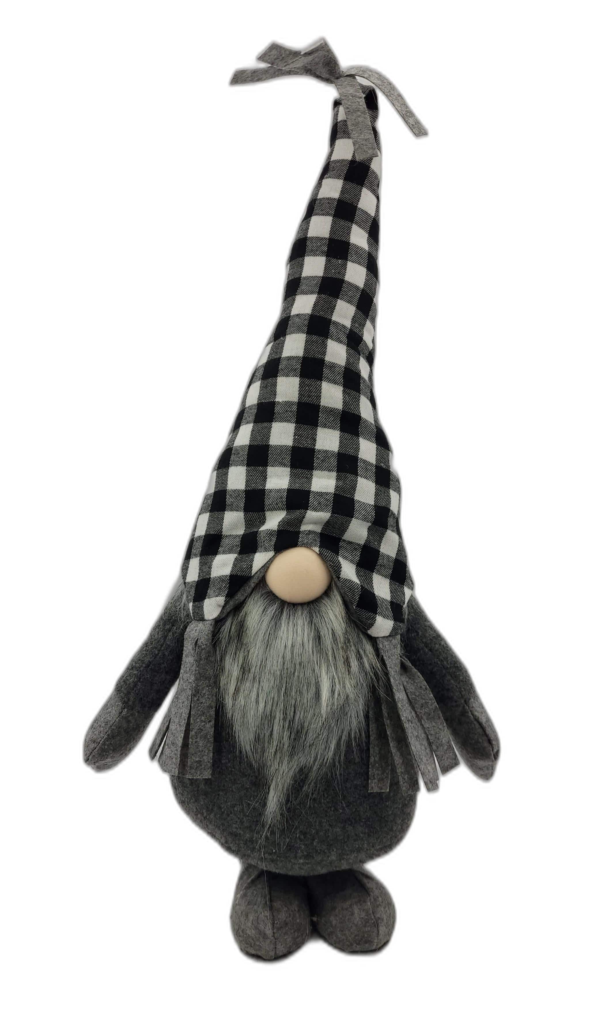 Black and White Buffalo Plaid Standing Gnome - Homeroots