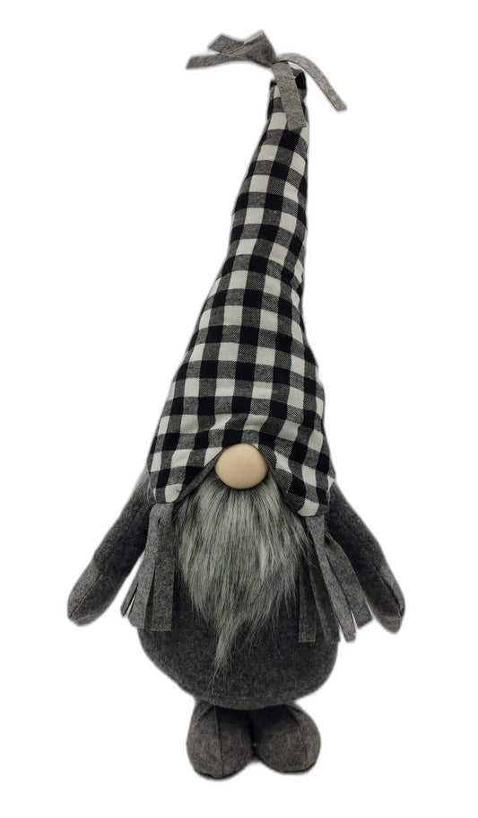 Black and White Buffalo Plaid Standing Gnome - Homeroots