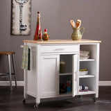White and Natural 42" Rolling Kitchen Cart With Storage - Homeroots - Flyclothing LLC