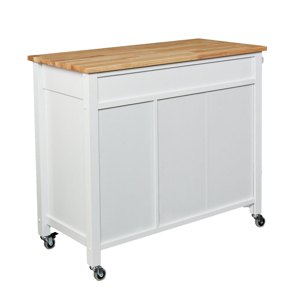 White and Natural 42" Rolling Kitchen Cart With Storage - Homeroots - Flyclothing LLC
