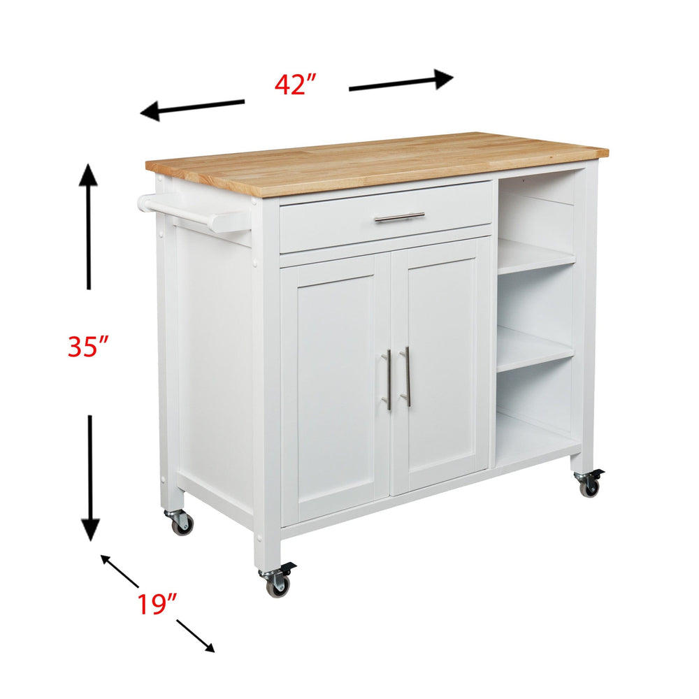 White and Natural 42" Rolling Kitchen Cart With Storage - Homeroots - Flyclothing LLC