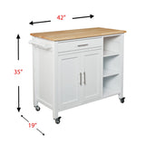 White and Natural 42" Rolling Kitchen Cart With Storage - Homeroots - Flyclothing LLC