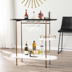 Gold Black and White Metal Oval Bar Cart With Wine Storage - Homeroots