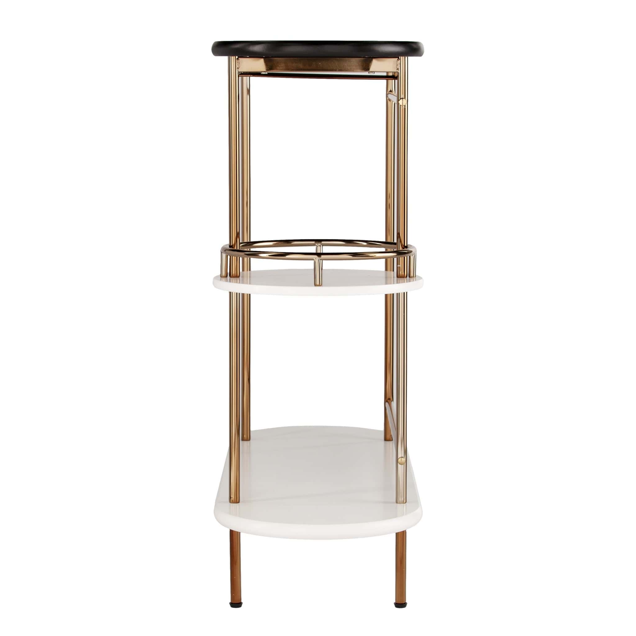 Gold Black and White Metal Oval Bar Cart With Wine Storage - Homeroots