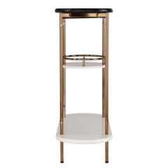 Gold Black and White Metal Oval Bar Cart With Wine Storage - Homeroots