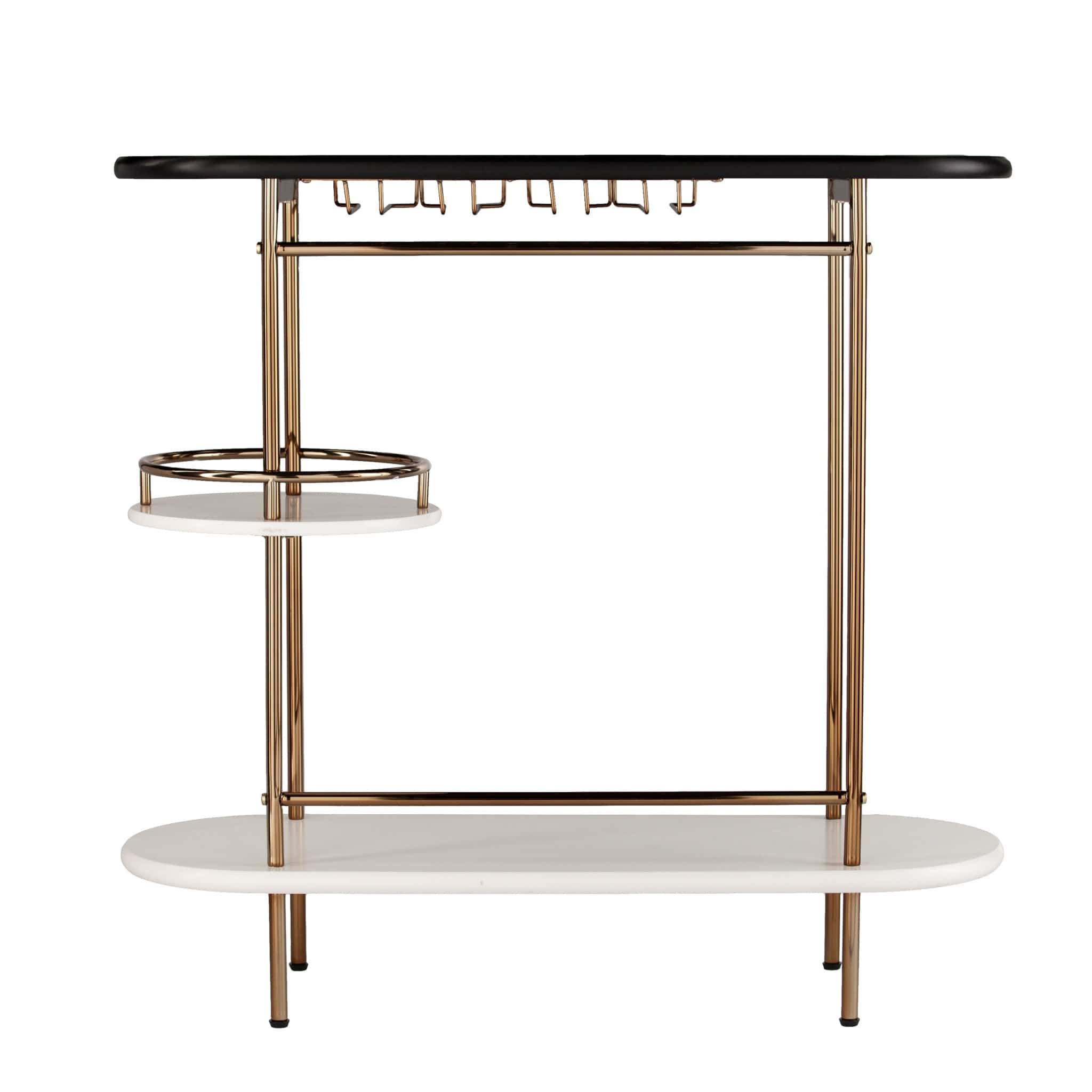 Gold Black and White Metal Oval Bar Cart With Wine Storage - Homeroots