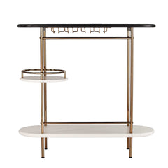 Gold Black and White Metal Oval Bar Cart With Wine Storage - Homeroots