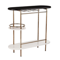Gold Black and White Metal Oval Bar Cart With Wine Storage - Homeroots