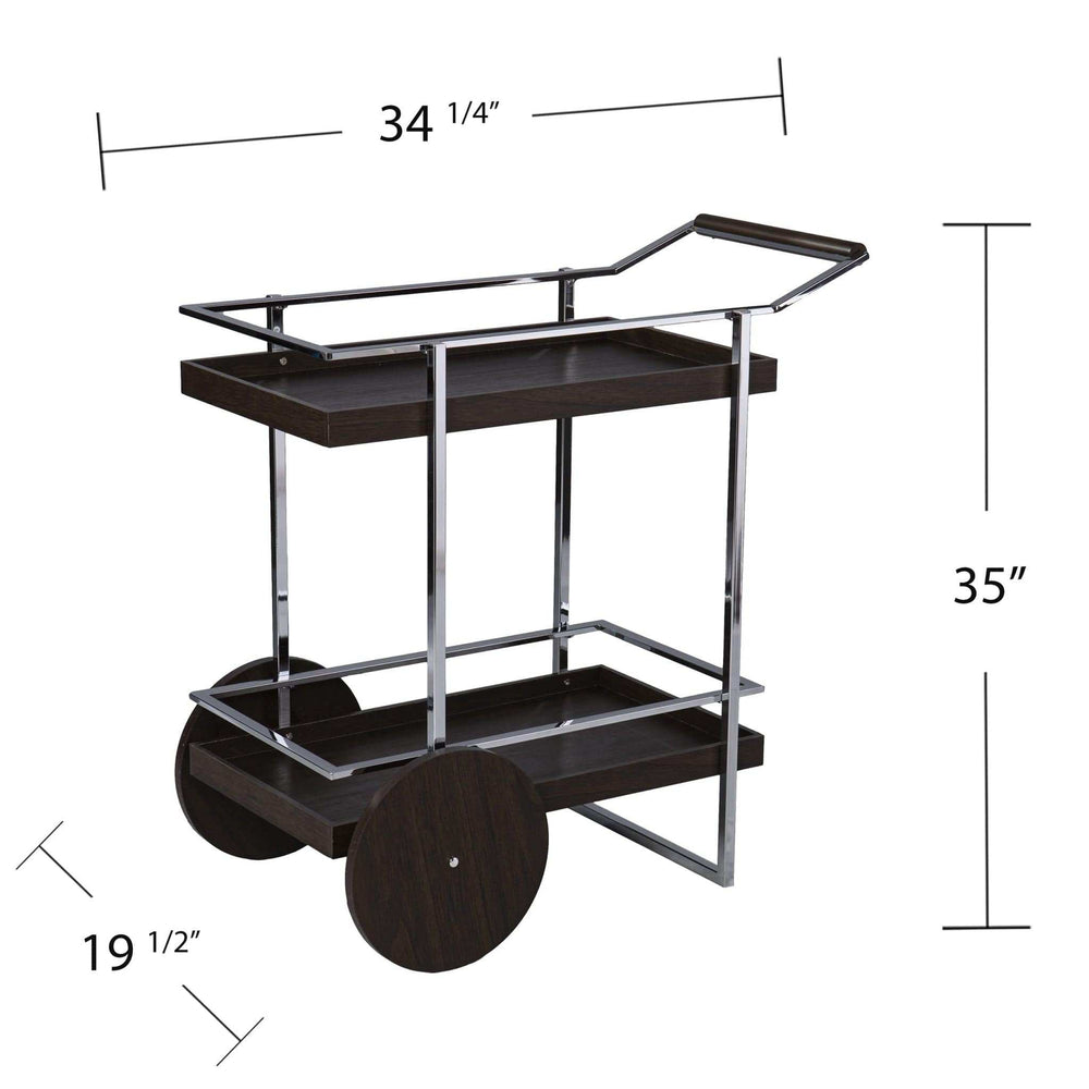 Brown and Silver Iron Rolling Bar Cart - Homeroots - Flyclothing LLC
