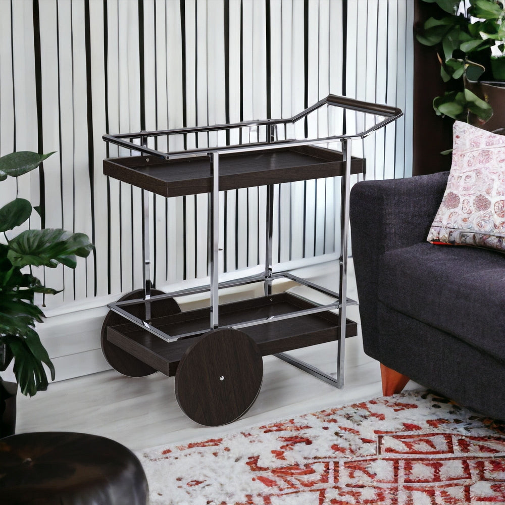 Brown and Silver Iron Rolling Bar Cart - Homeroots