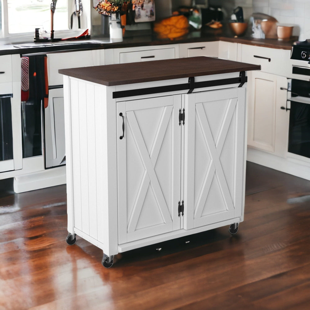 White and Brown 35" Rolling Kitchen Cart - Homeroots - Flyclothing LLC