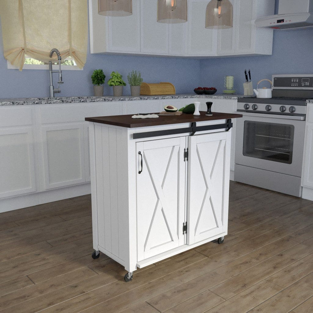 White and Brown 35" Rolling Kitchen Cart - Homeroots - Flyclothing LLC