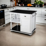 Black and White and Black 39" Rolling Kitchen Island With Storage - Homeroots