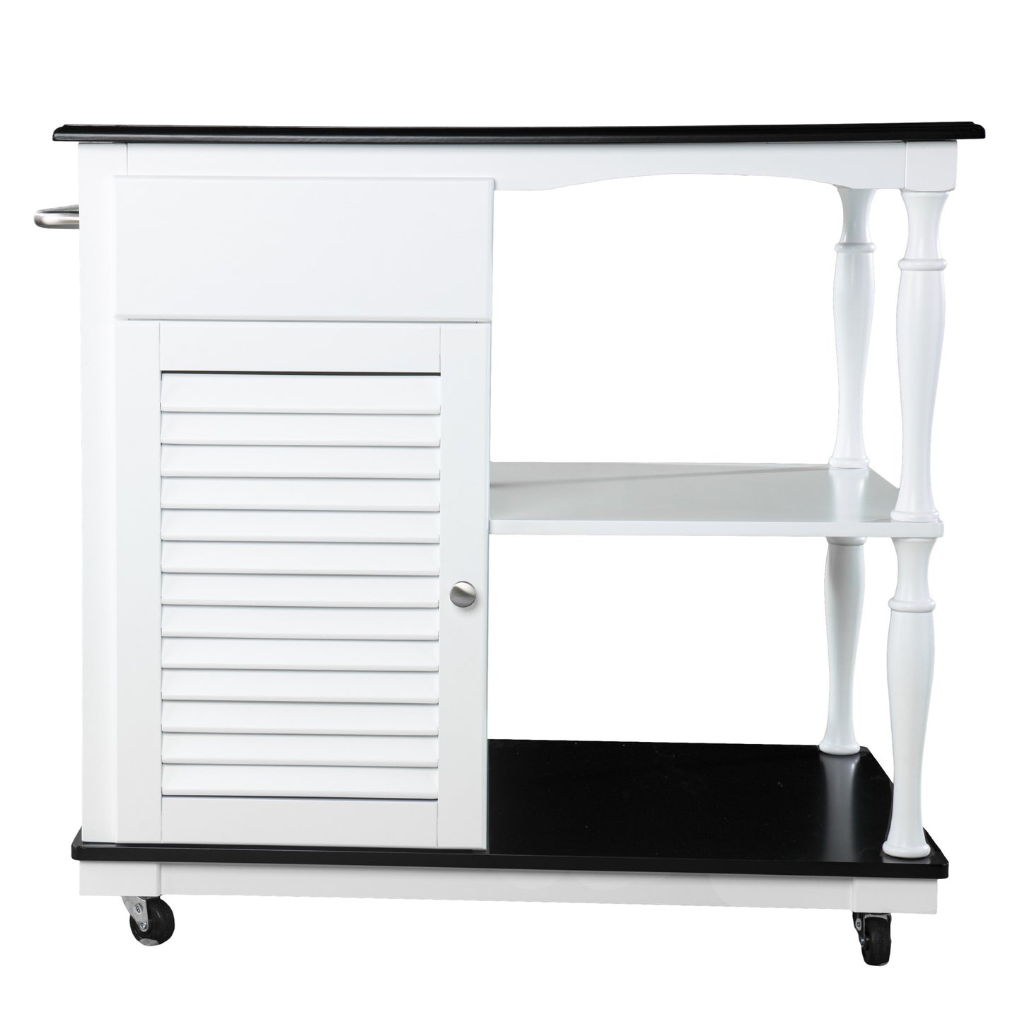 Black and White and Black 39" Rolling Kitchen Island With Storage - Homeroots - Flyclothing LLC