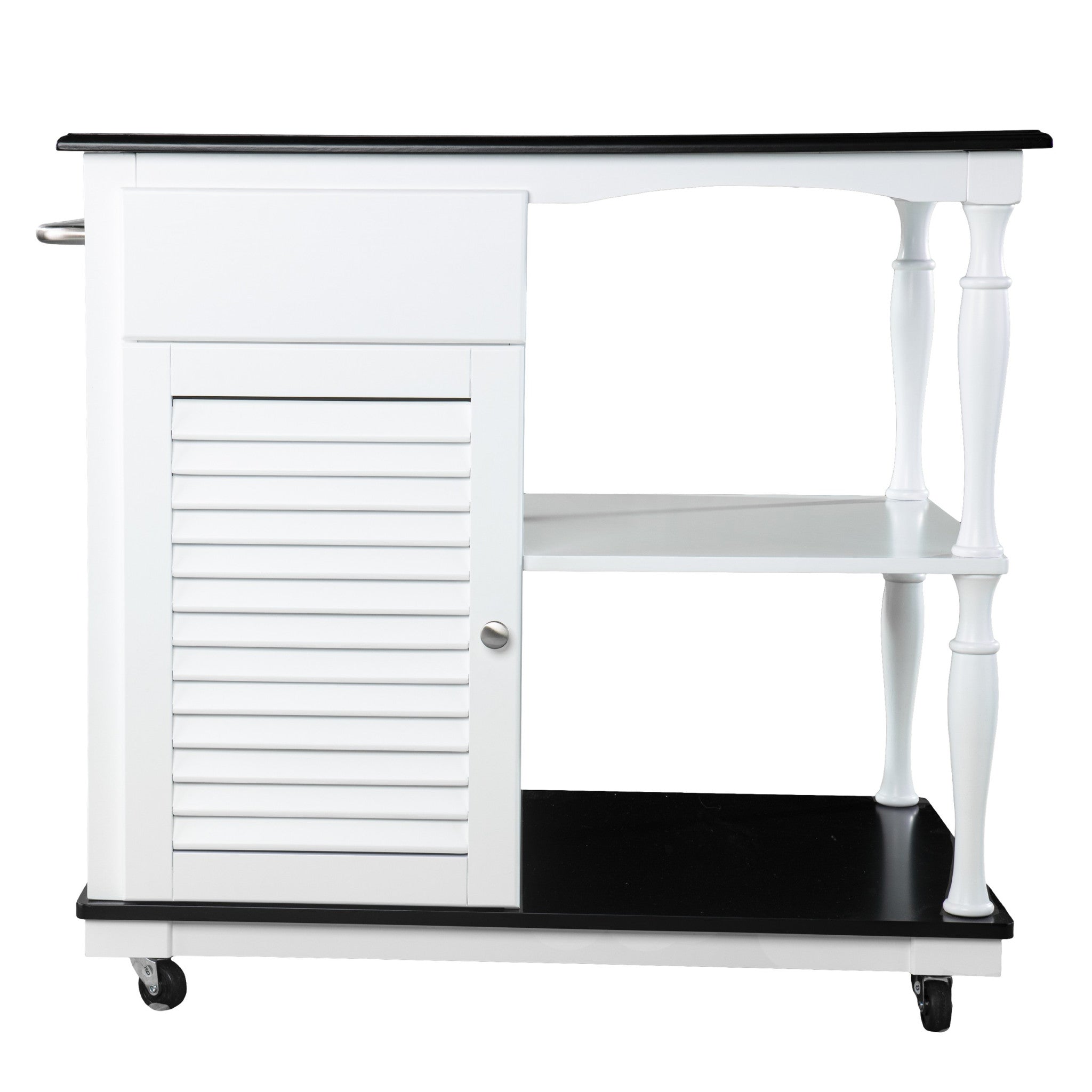 Black and White and Black 39" Rolling Kitchen Island With Storage - Homeroots - Flyclothing LLC