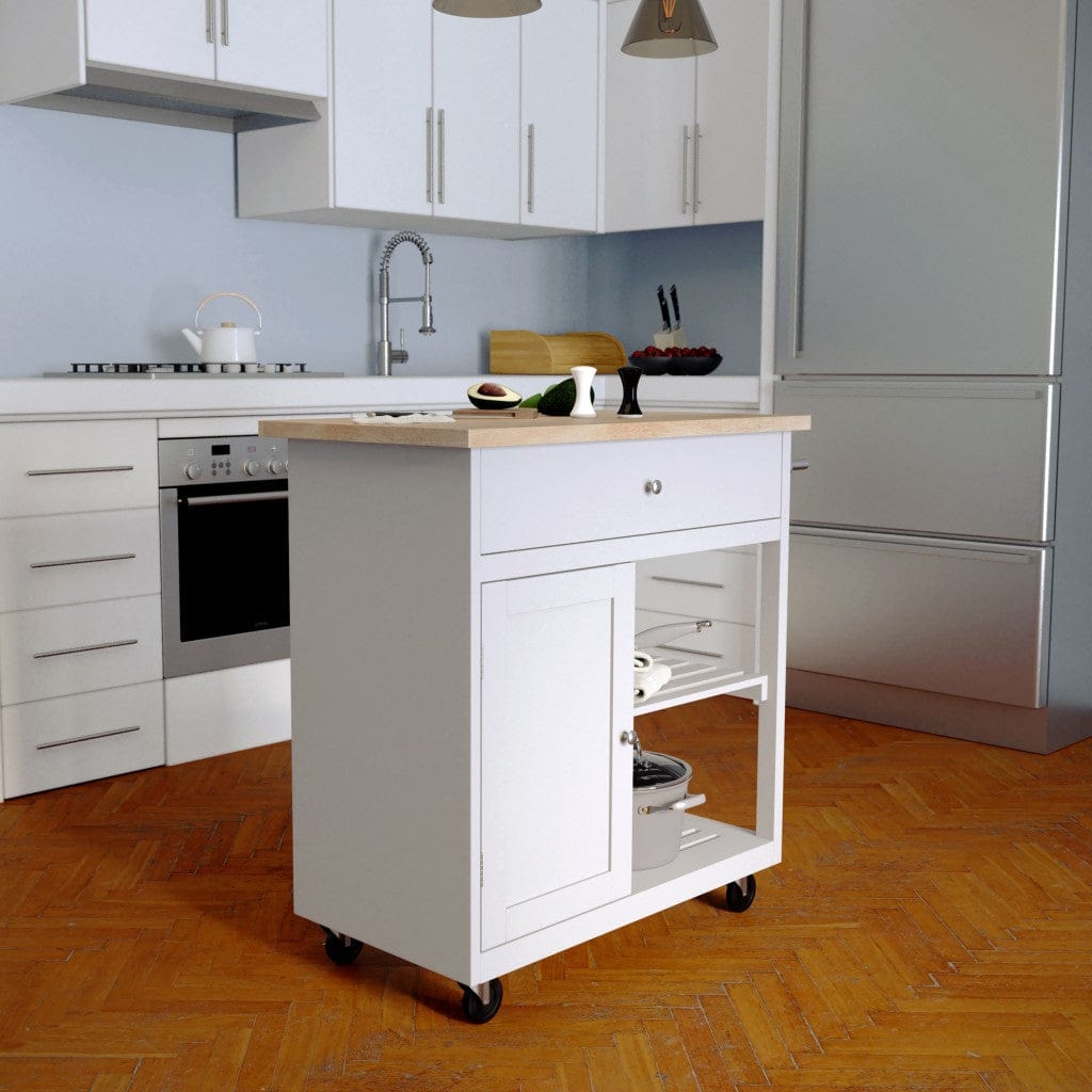 Gray and Natural 35" Rolling Kitchen Island With Storage - Homeroots - Flyclothing LLC