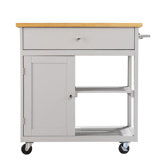 Gray and Natural 35" Rolling Kitchen Island With Storage - Homeroots