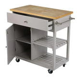 Gray and Natural 35" Rolling Kitchen Island With Storage - Homeroots - Flyclothing LLC