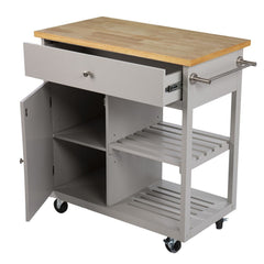 Gray and Natural 35" Rolling Kitchen Island With Storage - Homeroots
