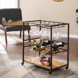 Brown and Black Metal And Solid Wood Rolling Bar Cart With Wine Storage - Homeroots - Flyclothing LLC