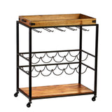 Brown and Black Metal And Solid Wood Rolling Bar Cart With Wine Storage - Homeroots - Flyclothing LLC