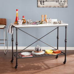 Black and White 49" Rolling Kitchen Island With Storage