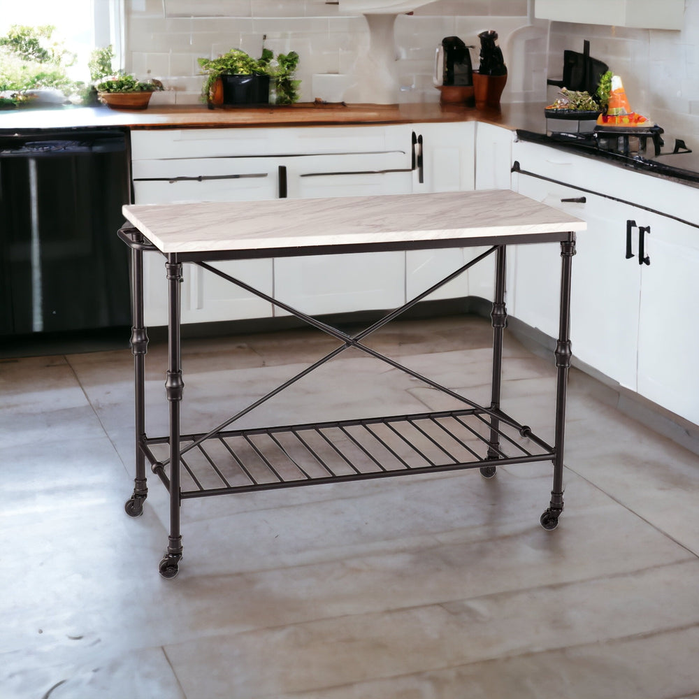 Black and White 49" Rolling Kitchen Island With Storage - Homeroots - Flyclothing LLC