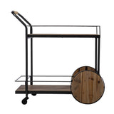 Natural and Black Iron And Reclaimed Wood Rolling Bar Cart With Wine Storage - Homeroots