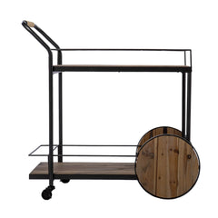 Natural and Black Iron And Reclaimed Wood Rolling Bar Cart With Wine Storage - Homeroots