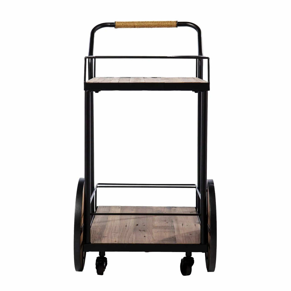 Natural and Black Iron And Reclaimed Wood Rolling Bar Cart With Wine Storage - Homeroots - Flyclothing LLC